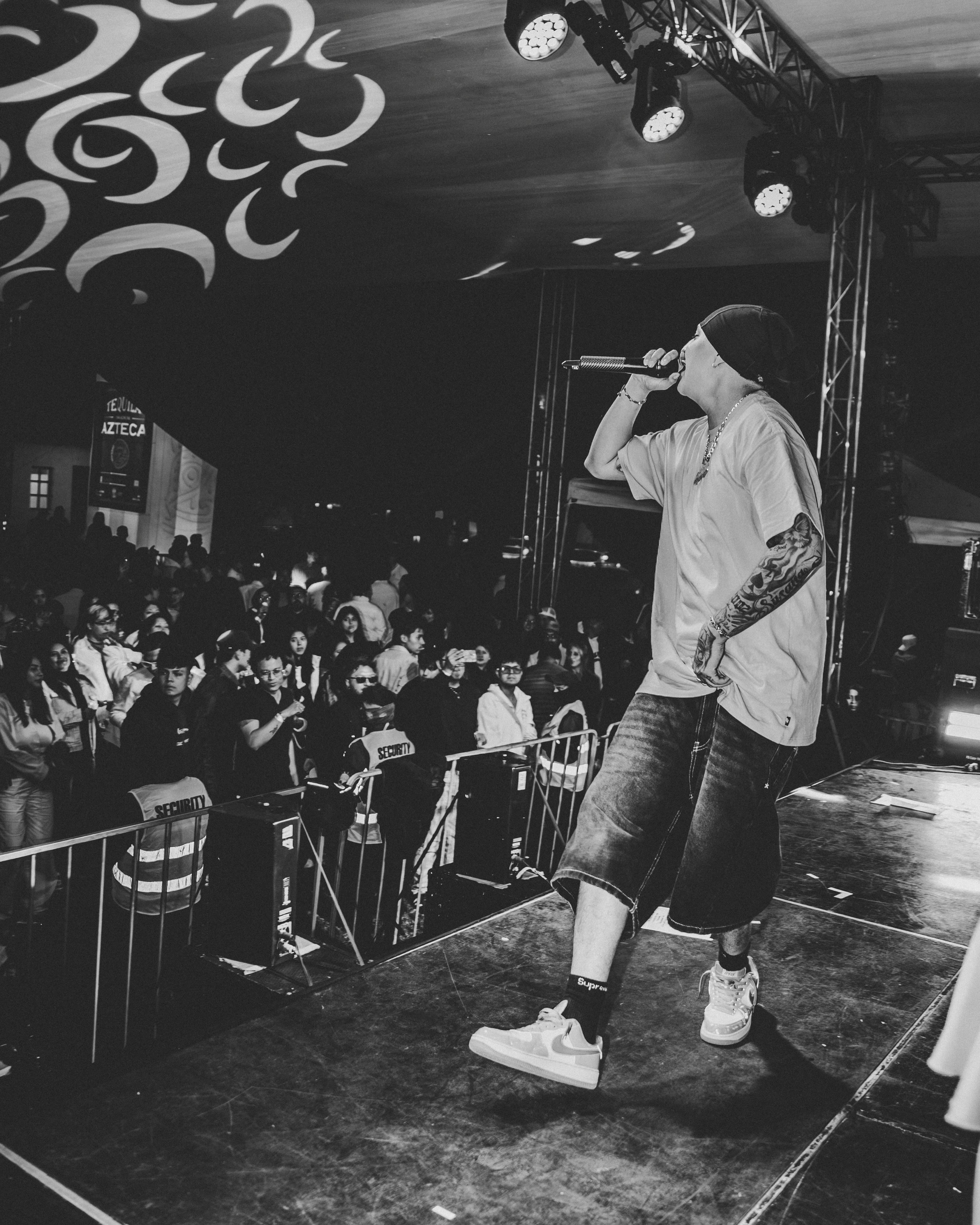 DJ Lalo cantando frente al público durante un show
